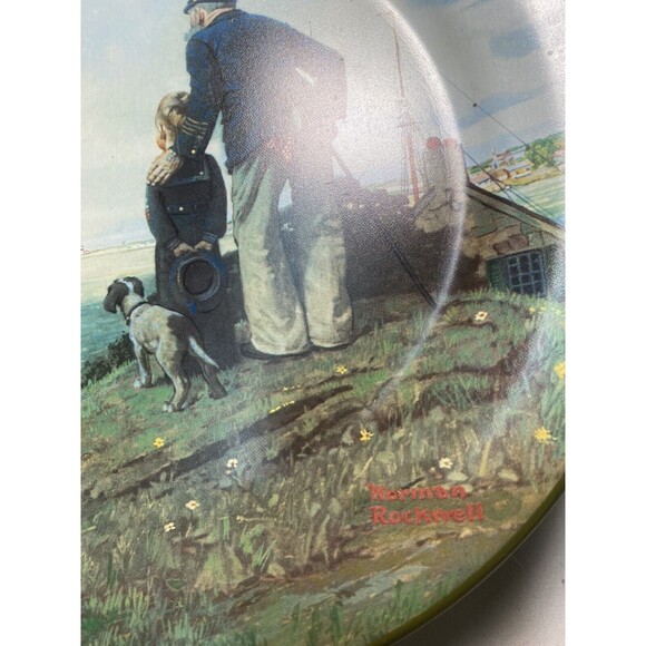 Vtg Norman Rockwell "Looking Out to Sea" Benedictine Toleware Tin Litho Plate - Picture 9 of 11